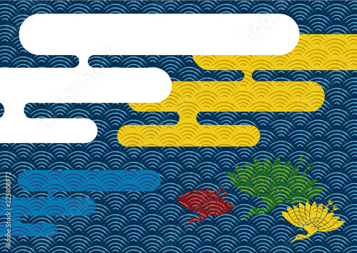 和柄 青海波 和風のイメージ背景 雲と鶴 年賀状 お正月のイメージイラスト 横 Stock Illustration Adobe Stock