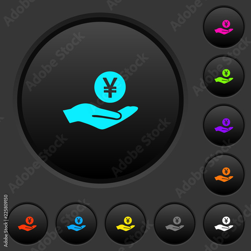 Yen earnings dark push buttons with color icons