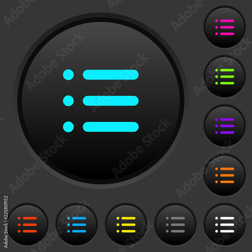 Unordered list dark push buttons with color icons