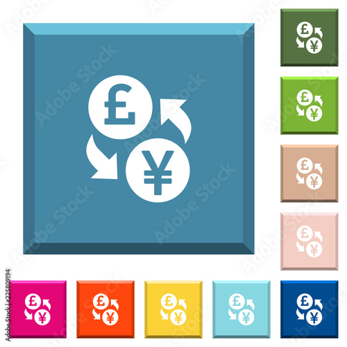 Pound Yen money exchange white icons on edged square buttons
