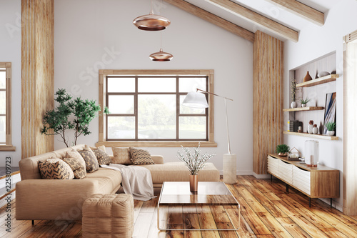Fototapeta Naklejka Na Ścianę i Meble -  Interior of modern living room 3d rendering