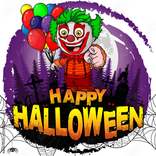 Happy Halloween Design template with clown. Vector illustration.