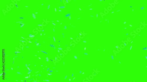 Snowflakes flying with chroma key. VJ Seamless loop on green background.