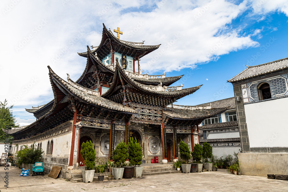 The catholic Church in Dali Old Town, Yunnan Province, China, is a unique construction which features bai traditional architectural style