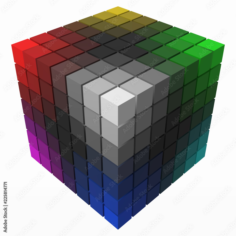 Naklejka premium small cubes makes color gradient in shape of big cube. black version. 3d style vector illustration.