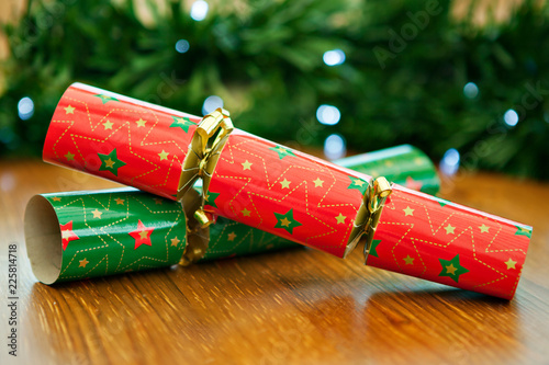 Red and green Christmas crackers