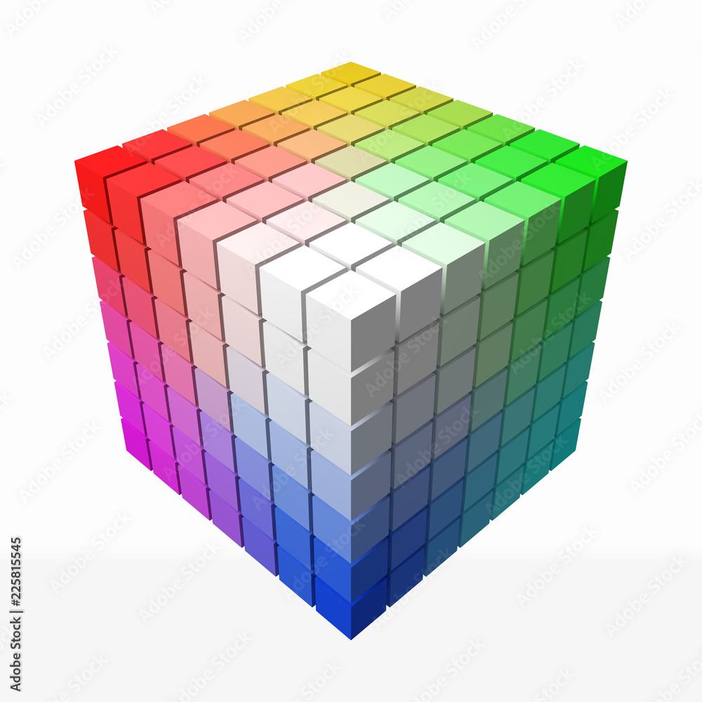 Naklejka premium small cubes makes color gradient in shape of big cube. 3d style vector illustration.