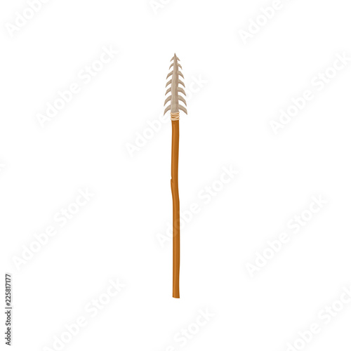 Ancient stone spear, weapon of prehistoric man, Stone Age symbol vector Illustration on a white background
