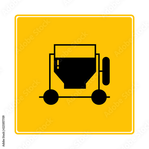 concrete mixer symbol in yellow background