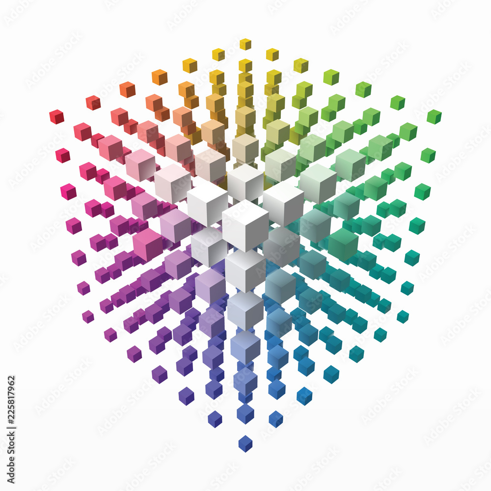 Fototapeta premium color theory cube with small cubes on corners. 3d style vector illustration.