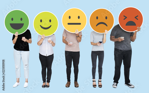 People showing various feeling expression emoticons photo