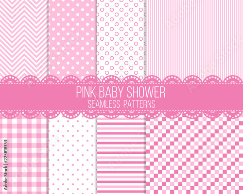 pink baby shower seamless patterns set