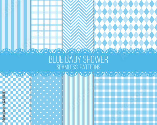 blue baby shower seamless patterns set