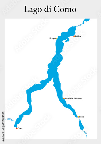 small outline map of the upper Italian Lake Como, Italy