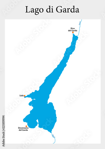 small outline map of the upper Italian Lake Garda, Italy