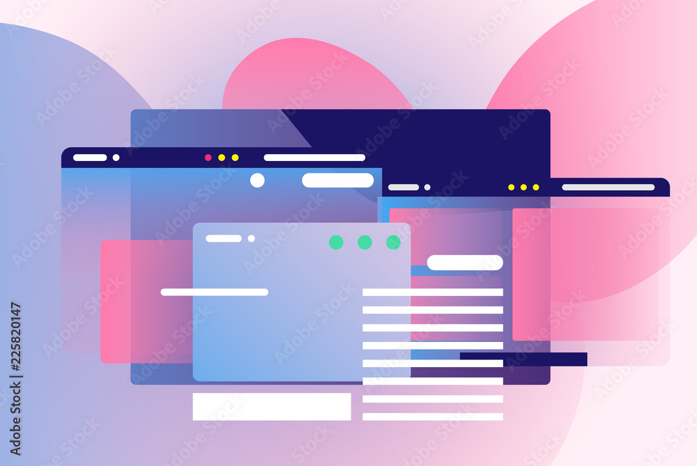 Web pages design composition. Creative smart network background. Gradient geometric forms in light pastel colors. Perfect illustration for startup, social media, advertising, marketing, management