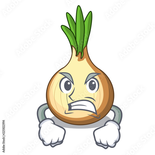 Angry cartoon ripe yellow onion for cooking