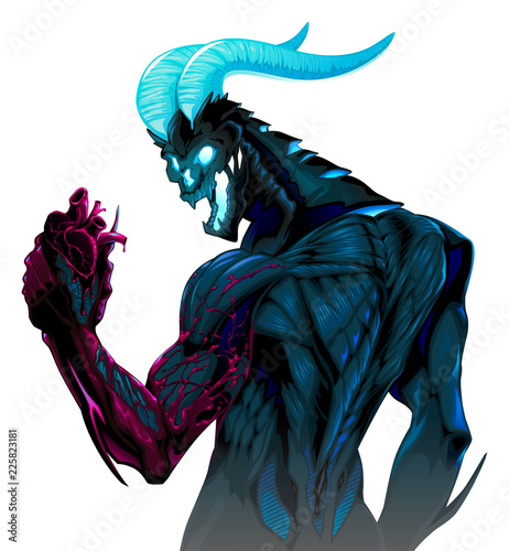 Devil with bleeding heart in his hand