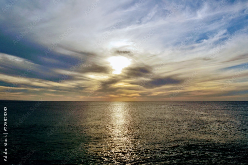 Beautiful sunset over the Atlantic ocean. Fuerteventura island, El Cotillo beach Canary Islands, Spain