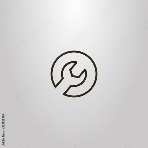 black and white simple vector isolated sign of line art wrench in a round frame