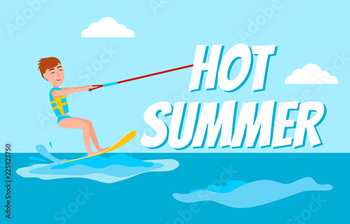 Hot Summer Poster Kitesurfing Happy Boy Vector