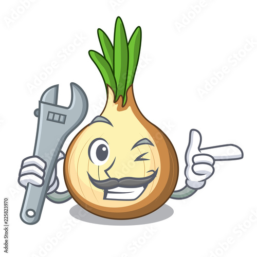 Mechanic fresh yellow onion isolated on mascot