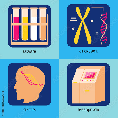 Genetic research concept icons in flat style