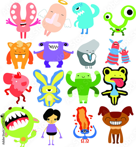 Comic cute monster vector set
