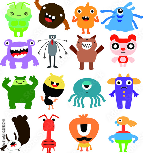 Comic cute monster vector set