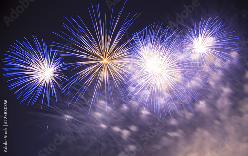 Celebratory colorful fireworks exploding in the skies.