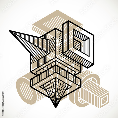 3d abstract isometric construction, vector polygonal shape.