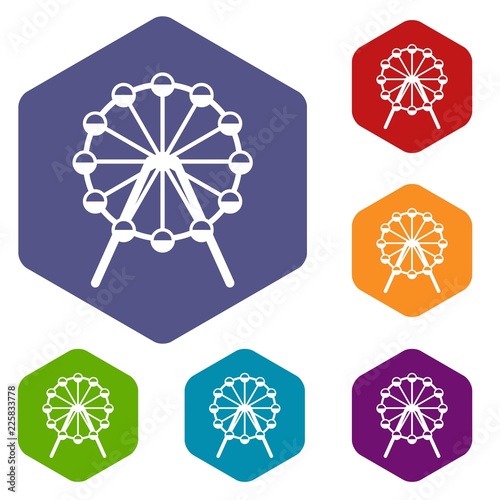 Singapore Flyer, tallest wheel in the world icons set rhombus in different colors isolated on white background