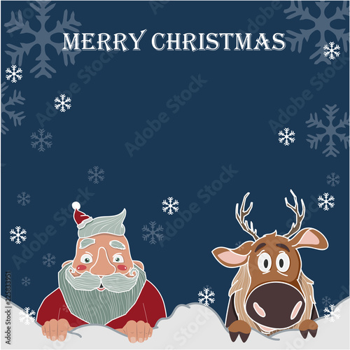 Merry Christmas and Happy New Year background, Santa Claus and Reindeer ,paper art and digital craft style, Christmas advertising concept. design vector with copy space.