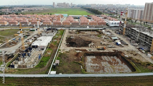 Aerial view of the construction site in Krasnodar. Construction site in Krasnodar from the air.