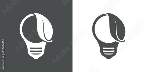 Logotipo bombilla con hoja lateral en gris y blanco
