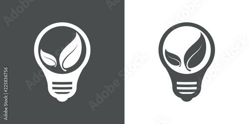 Logotipo bombilla con hojas interior en gris y blanco