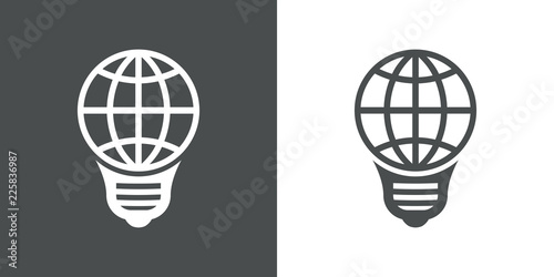 Logotipo bombilla con mundo en gris y blanco