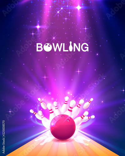 Bowling club poster with the bright background. Vector illustration