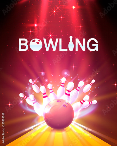 Bowling club poster with the bright background. Vector illustration