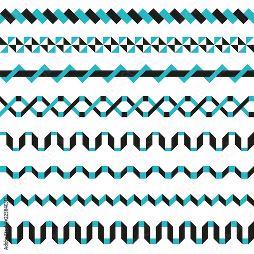 Set of geometric borders in two colors. Decoration elements abstract patterns.