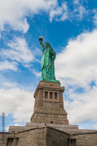 The Statue of Liberty on Liberty Island in New York Harbor, USA. It was designed by French sculptor Frédéric Auguste Bartholdi and built by Gustave Eiffel.