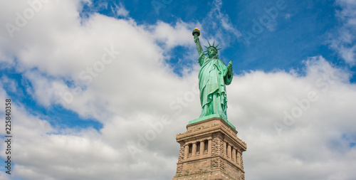 The Statue of Liberty on Liberty Island in New York Harbor, USA. It was designed by French sculptor Frédéric Auguste Bartholdi and built by Gustave Eiffel.