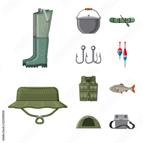 Vector design of fish and fishing icon. Set of fish and equipment stock vector illustration.