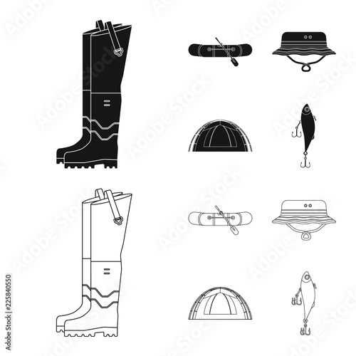 Isolated object of fish and fishing icon. Set of fish and equipment vector icon for stock.