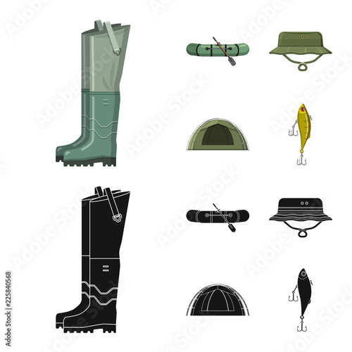 Vector illustration of fish and fishing icon. Collection of fish and equipment stock vector illustration.