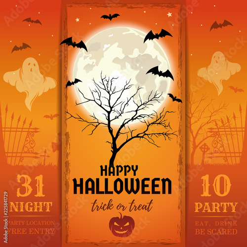 Invitation card for a Halloween night party. Eat, drink, be scared. Vector illustration