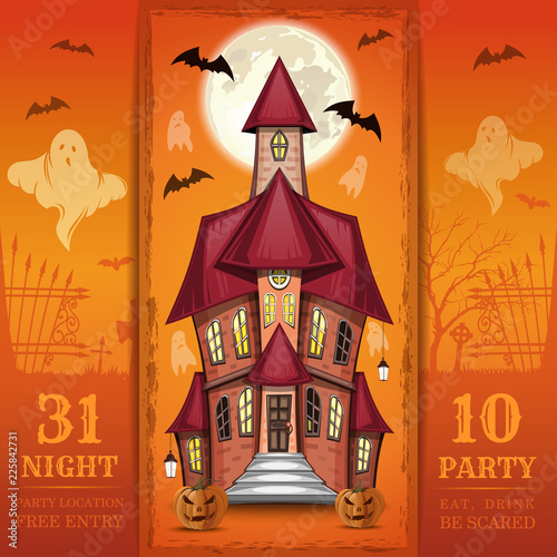 Invitation card for a Halloween night party. Eat, drink, be scared. Vector illustration