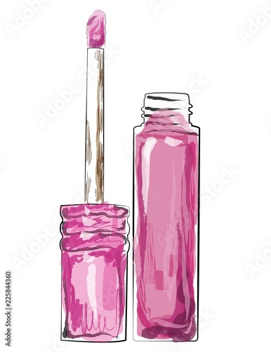 Pink lip gloss isolated on white. Vector illustration.