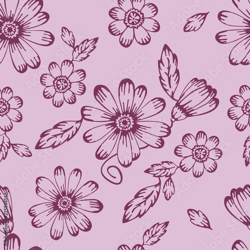 Seamless vector hand drawn floral pattern from garden flowers and leaves. For fabric, cloth design, wallpaper, printing