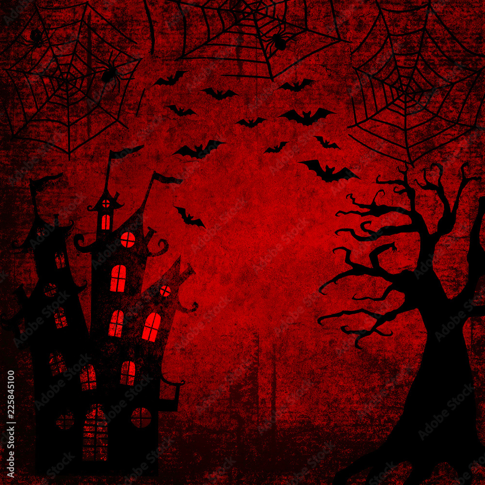 Halloween Bloody Red Background With Bats Terrible Dead Tree Spiders halloween-bloody-red-background-with-bats-terrible-dead-tree-spiders